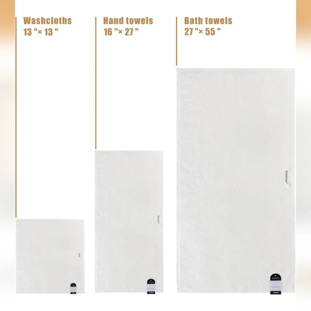 SEMAXE White Towel Set, 100% Cotton with Hanging Loops, 8piece Set